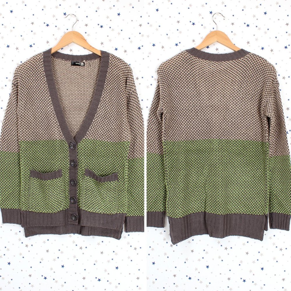 Long Sleeve V-neck Color Block Cardigan Sweater